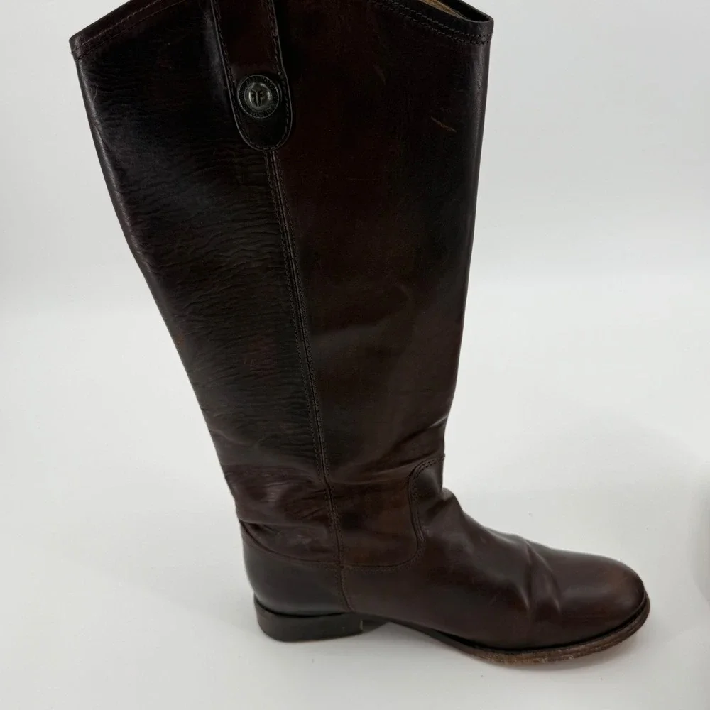 Frye Melissa Button Riding Boots Women 7 Dark Brown Leather Tall 77167 - Picture 2 of 10